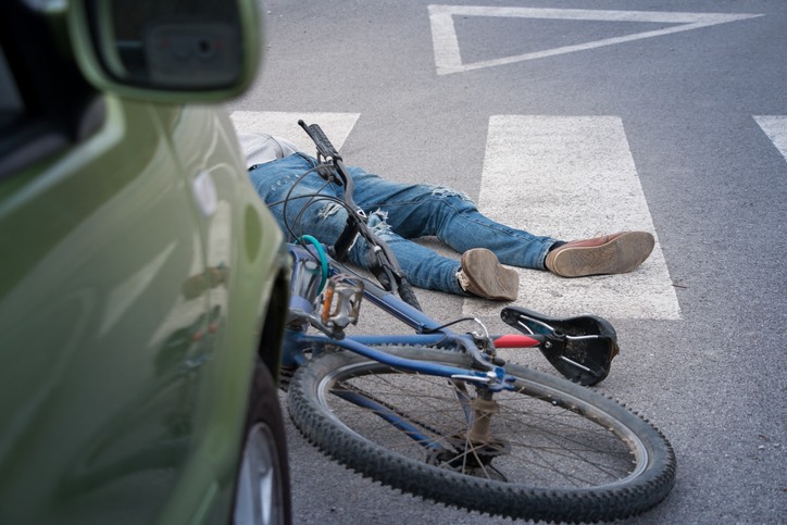Bicycle Crash with Scattered Parts on The Road
