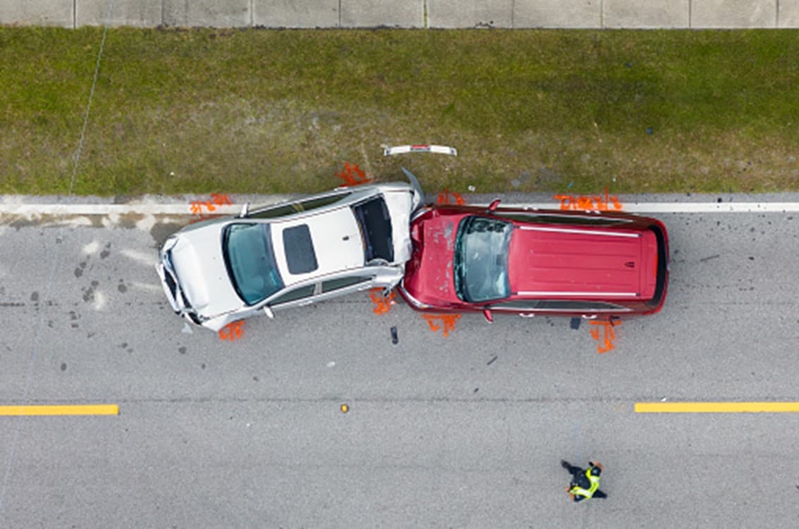 Two cars have collided on a road in Las Vegas, NV